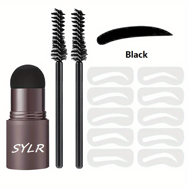 Professional one step eyebrow stamping set for women, includes waterproof pen, stencil, templates, brush, pomade, enhancers, stick for natural-looking, long-lasting eyebrow shaping.