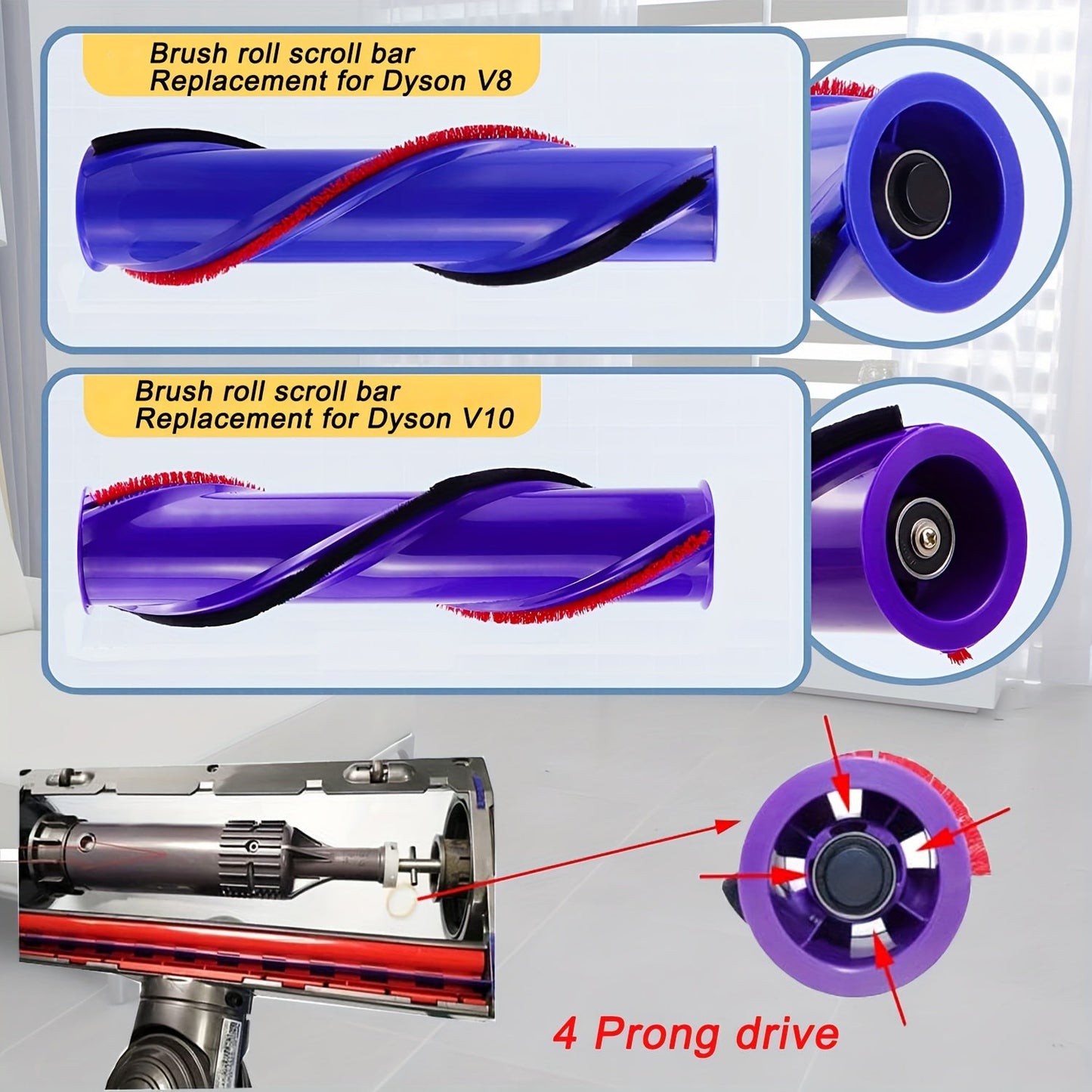 The top pick for Dyson V8 Animal hardwood floor attachment - Upgrade your cleaning with a premium roller brush replacement for superior performance.