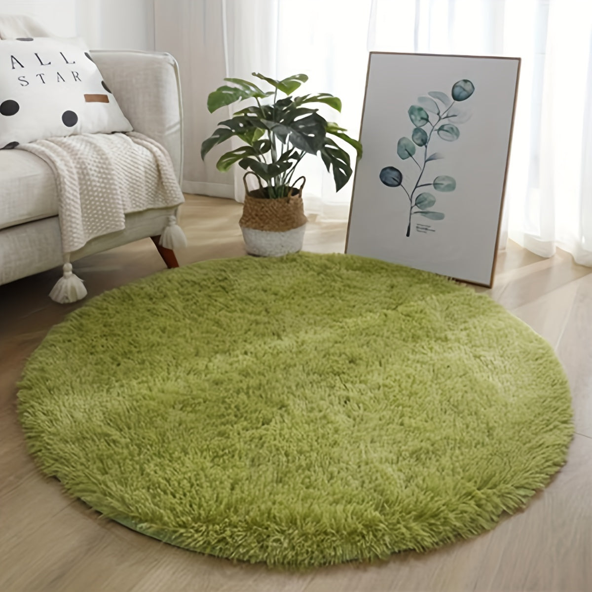 This cozy round area rug is perfect for adding a touch of softness to any room. Made with plush faux fur and lightweight knit polyester fiber, this super fluffy round mat has a rubber backing for extra durability. With a low pile and machine-made