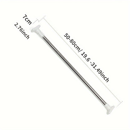 Versatile telescopic stainless steel rod for ages 12 to 14. Suitable for balcony, bathroom, and hanging clothes or curtains without drilling.