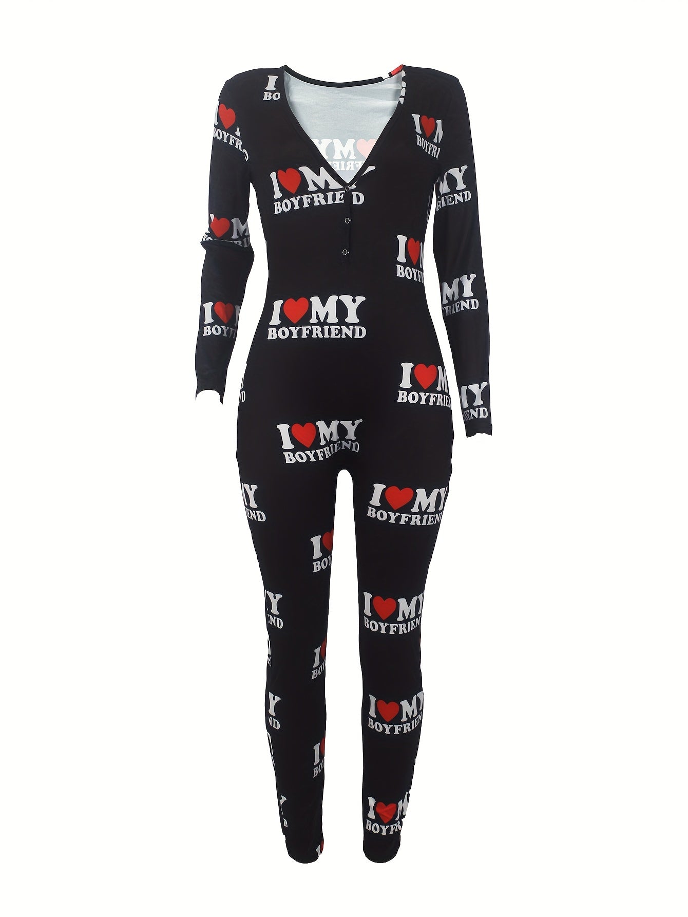 V Neck Lounge Jumpsuit with Buttons, Women's Loungewear & Sleepwear