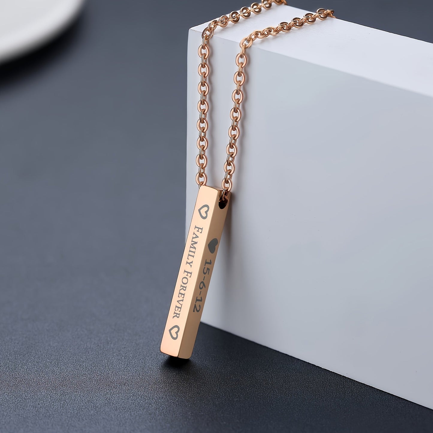 Customized Engraved Name Necklace - 3D Square Pendant available in Silvery, Golden, Rose Golden, and Black Stainless Steel. A sleek and stylish accessory perfect for women's daily wear or as a thoughtful gift. Personalized just for you, this necklace is