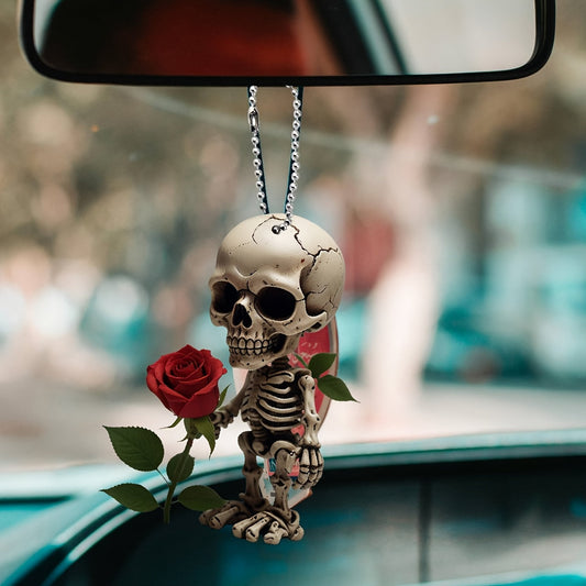 Acrylic Skull with Rose Pendant - Versatile 2D Charm for Collecting or Decorating, Perfect for Holidays, Valentine's, Christmas Trees, Couple's Gifts, Home Decor, Keychains, Backpacks. White Color, No Wood, No Electricity Needed.