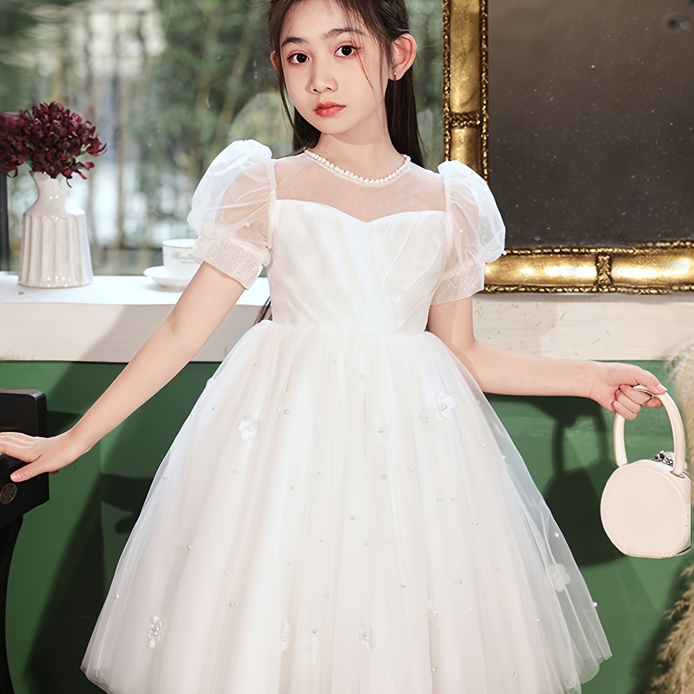 GULULU Girls' Summer Flower Boy Wedding Princess Dress for Children's Day Piano Performance.