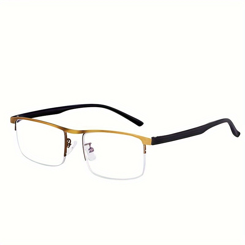 Automatic dual-purpose multi-focus reading glasses for men and women with anti-blue light technology and half-frame design.