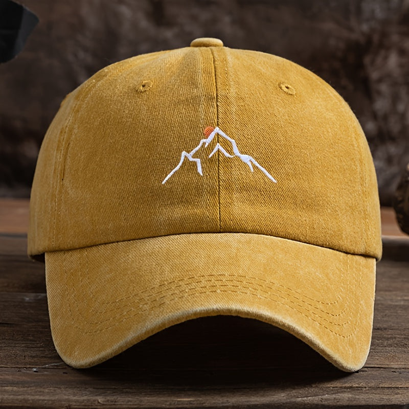 Embroidered Mountain Peak Baseball Cap - Adjustable, Curved Brim Ideal for Hiking & Fishing, Machine Washable