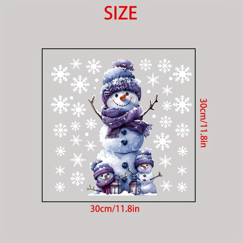 One adorable Snowman Christmas Window Cling - Double-Sided, Reusable PVC Static Decal for Festive Home and Office Decoration