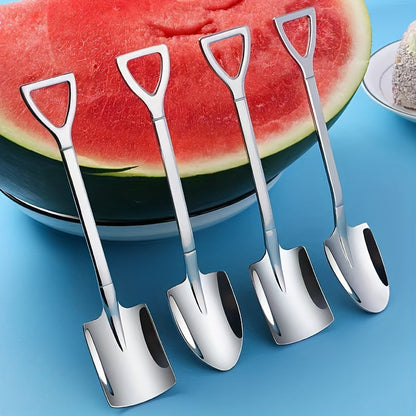 Set of 4 Stainless Steel Spoons: High-Quality Watermelon Dessert and Ice Cream Scoops, Ideal for Outdoor Camping - Durable and Portable