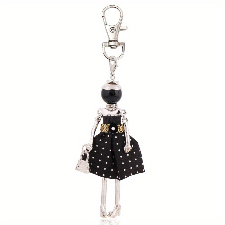 Cute Fashion Key Ring Purse Bag Backpack Car Pendant Charm Polka Dot Lady Model Keychain - Perfect Wedding Accessory and Women's Gift