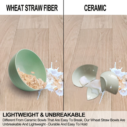 5-piece wheat straw bowl set: unbreakable, microwave & dishwasher safe, 16oz capacity, pastel colors with textured finish for salads, grains, & dinners.