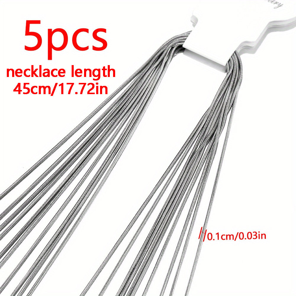 Five pieces of stainless steel snake chain necklaces, perfect for crafting your own jewelry for both men and women.