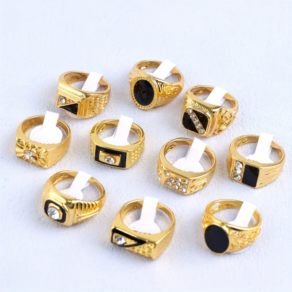 A stylish set of 10 black geometric drip rhinestone rings, suitable for both men and women. Ideal for everyday wear or adding a touch of glam to your party outfit.