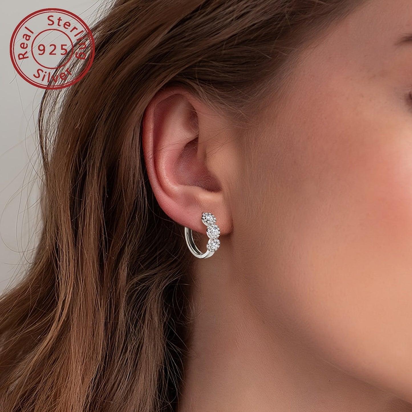 Elegant Classic Hoop Earrings featuring 925 Sterling Silver and 2.7mm Round Moissanite Stones, 14K Golden Plated. With 0.42ct Total Synthetic Moissanite and Zirconia Accents, these earrings are perfect for Women's Daily Wear and Special Occasions like