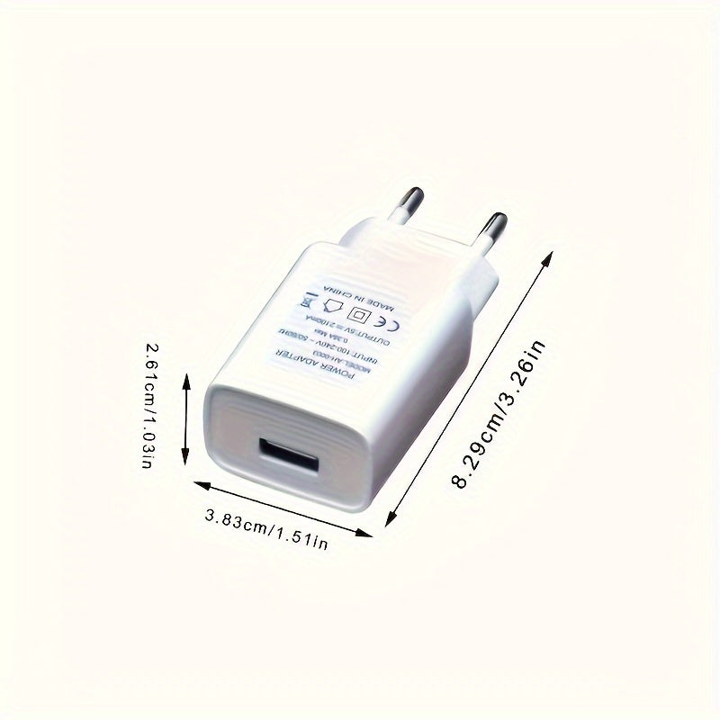 European standard white 5V2A mobile phone charger for fast charging in various locations.