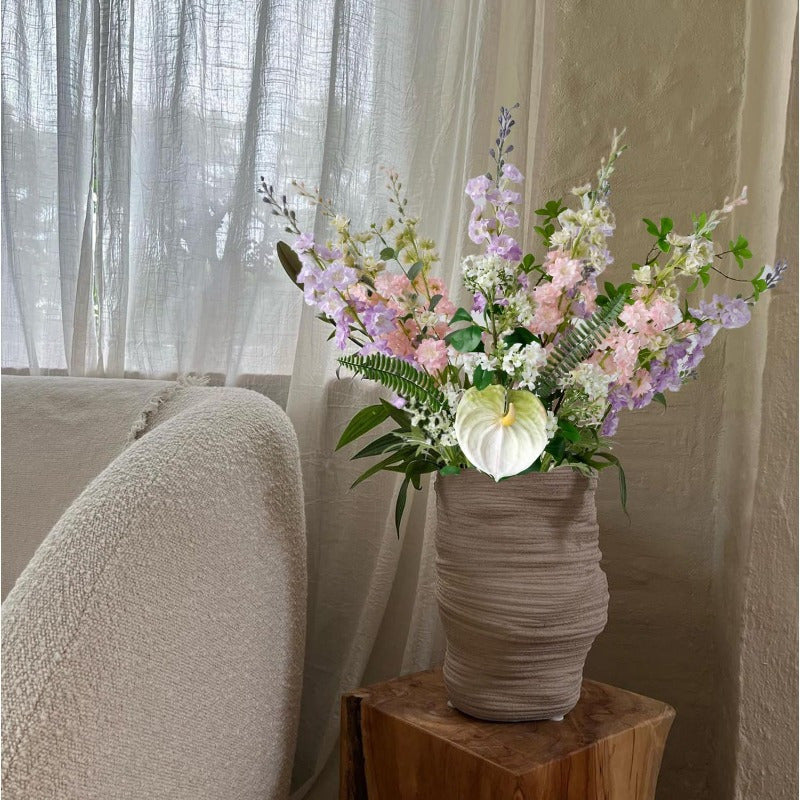 4 pink artificial Delphinium flowers for decoration with a lifelike, realistic touch. Ideal for tall vases in home, wedding or office.