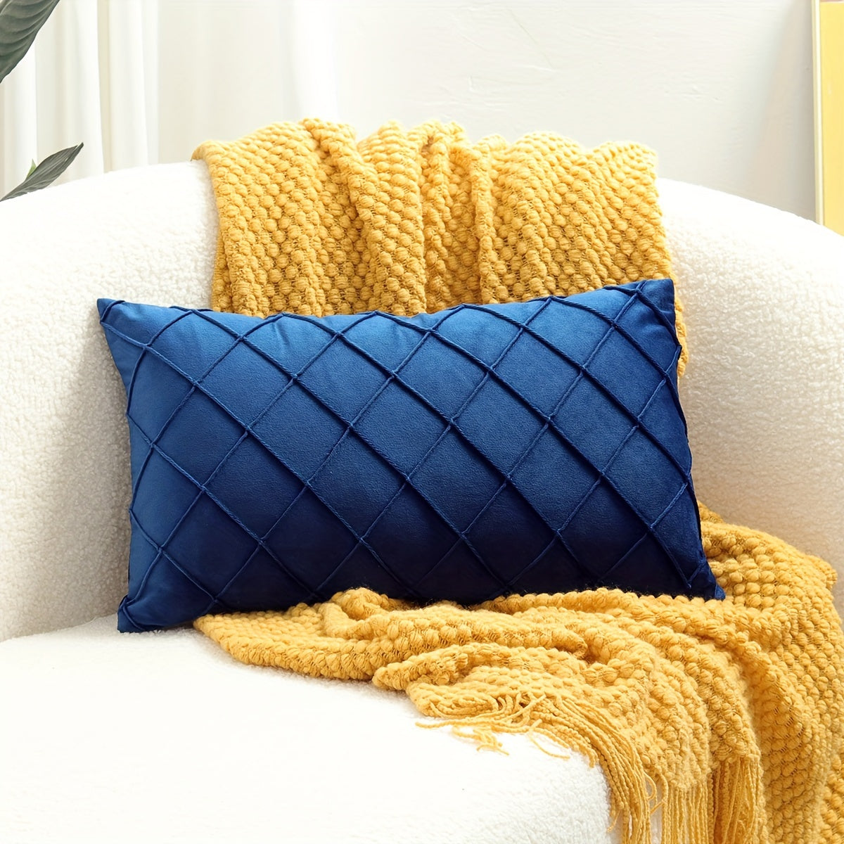 Modern Argyle Throw Pillow Case made of polyester velvet for soft, comfortable home, office, living room, and sofa décor (Pillow core not included).