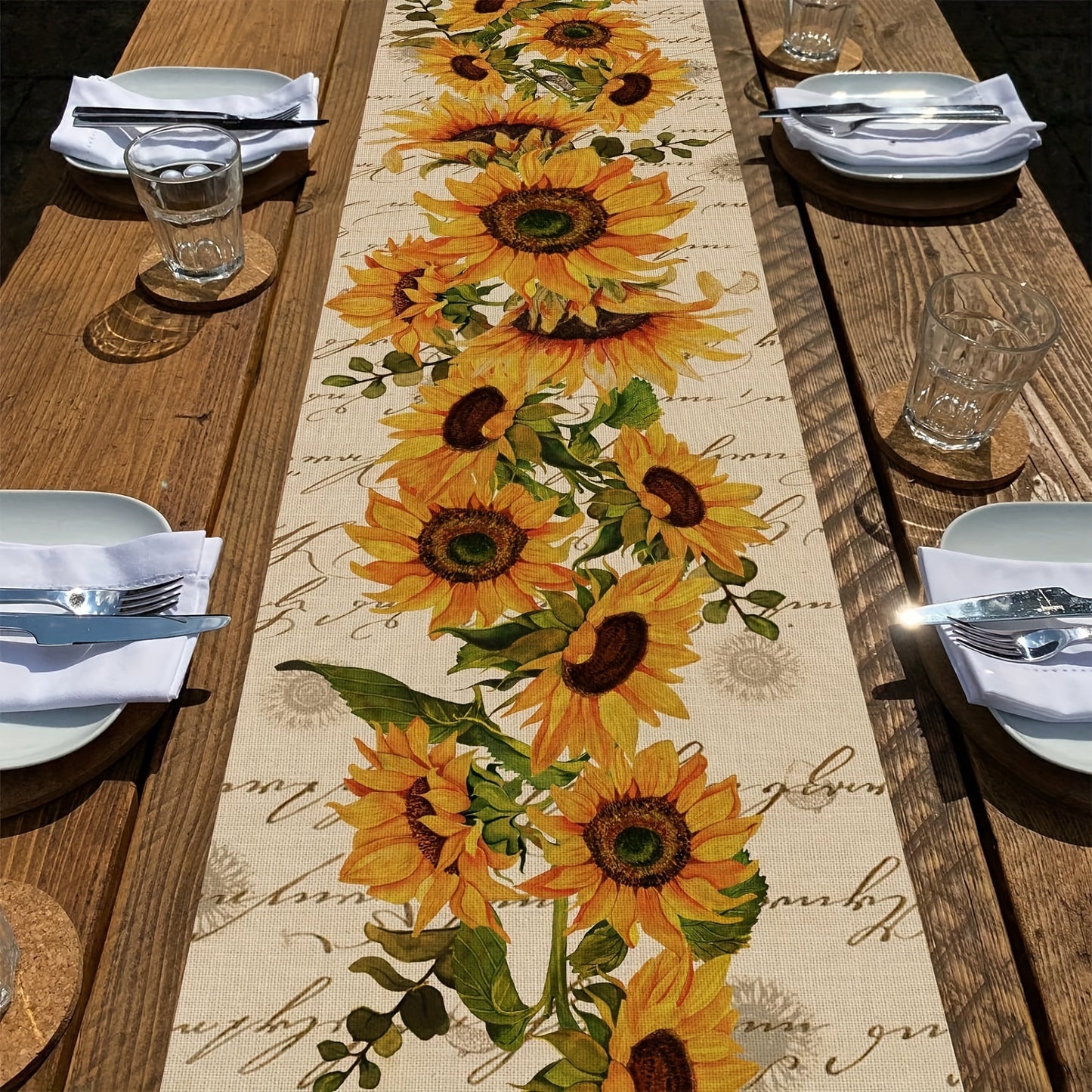 1pc Fall Sunflower Table Runner, Oil and Stain Resistant. Perfect for Home and Restaurant Use. Ideal for Seasonal Floral Decor in Kitchen or Dining Room.