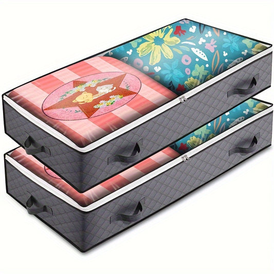 Spacious bedside storage box set with 90.02 L capacity, transparent windows, and strong handles for organizing clothes, bedding, and toys - ideal for home organization.