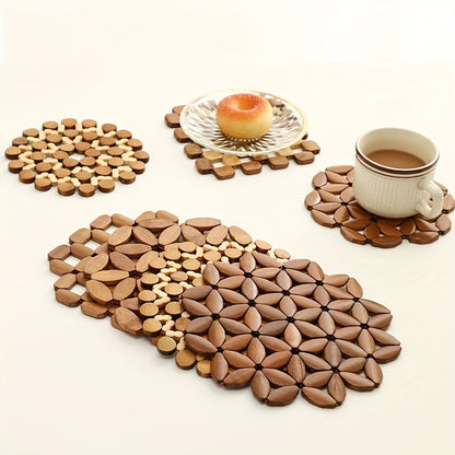 Bamboo pot mat protects dining table from high temperatures.