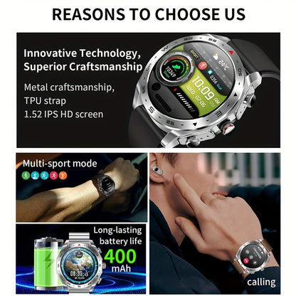 [Popular Choice] Smart Watch with built-in TWS headphones, AI voice, HD touch screen, fitness tracker, and steel/silicone strap for men.