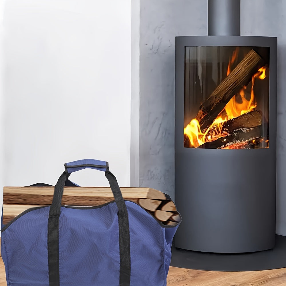 Firewood Bag with Strong Handles, Thick Oxford Fabric, Easy Loading Round Mouth Design, Spacious Carrier for Fireplace and Kitchen Storage, Durable and Versatile