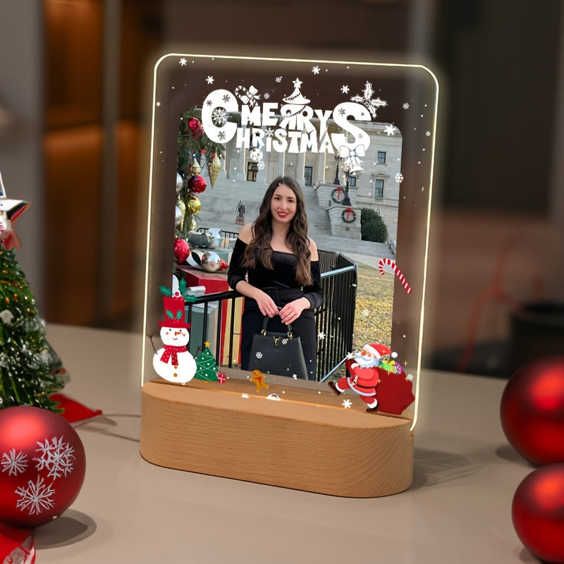 Personalized LED Acrylic Frame for Christmas Photos - Heart-Shaped Illuminated Picture Frame, Customizable Design for Holiday Decor, Great Gift for Anniversaries, Weddings, and Valentine's Day. Suitable for Adults 14 and older. Display a Single Picture