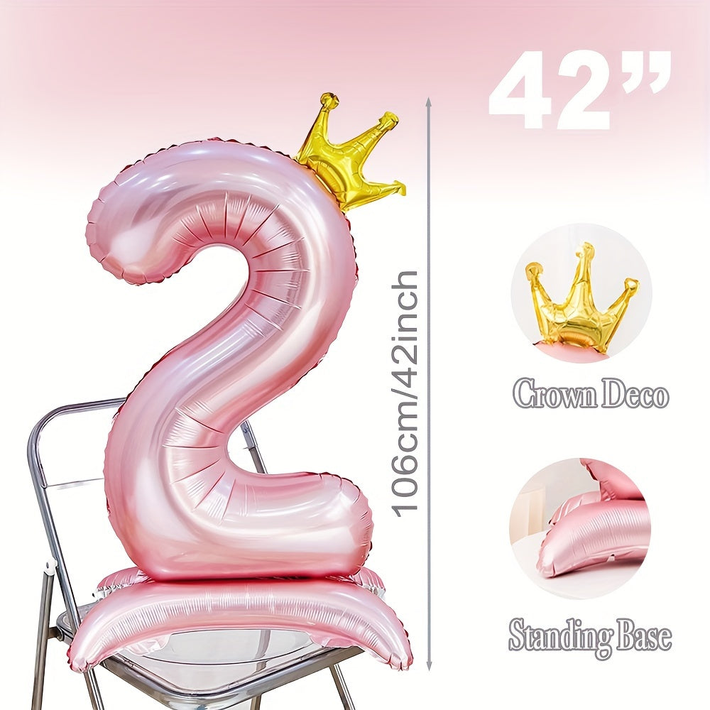 42" Pink Crown Number Balloon ideal for birthdays, anniversaries, and adult celebrations. Made of durable aluminum foil for standing decoration.