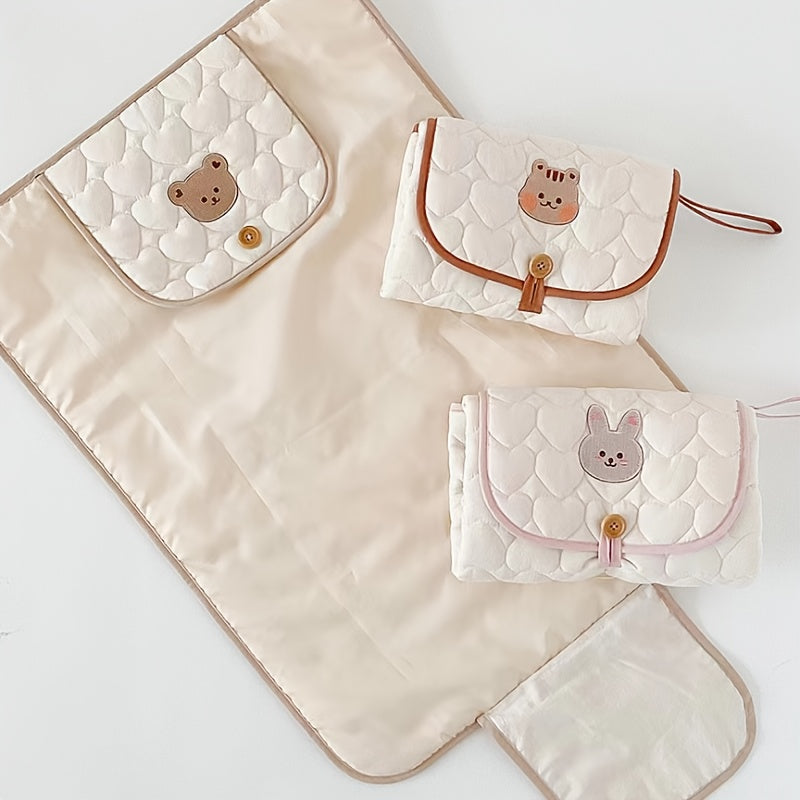 Adorable Beige Animal Embroidered Diaper Changing Pad for Babies and Toddlers