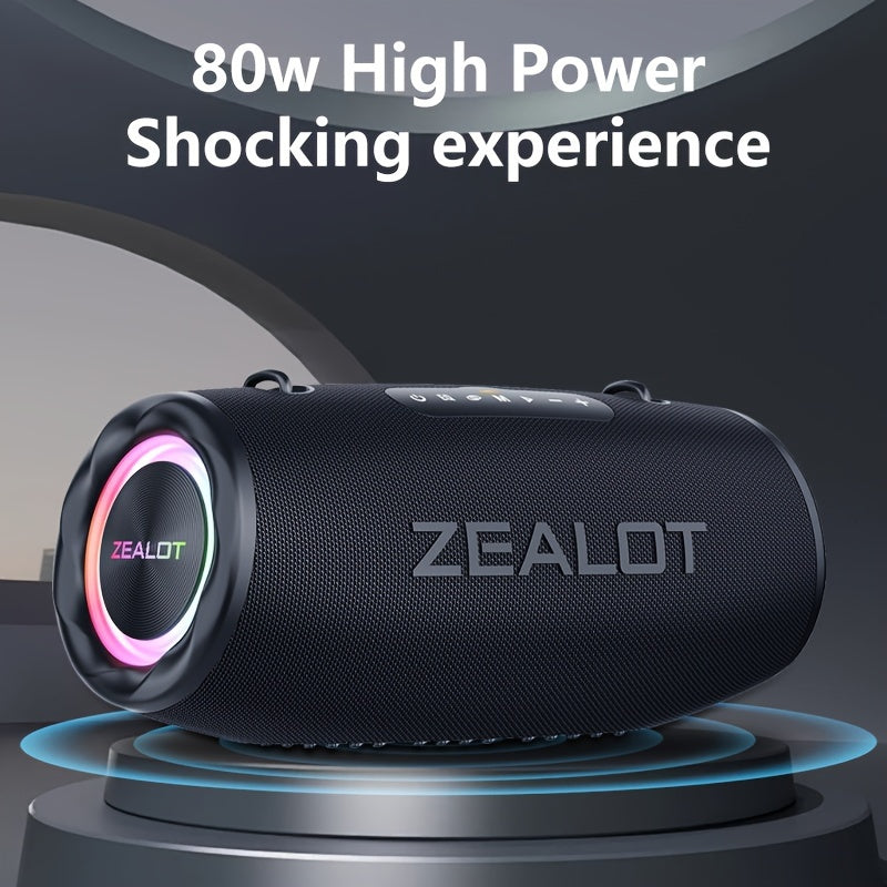 2024 Zealot 80W Портативный Уличный Сабвуфер с Ремнем на Плечо, HiFi Звук, Двойное Сопряжение, 16000mAh Батарея, 24 Часа Воспроизведения, Зарядный Кабель. Совместим с Мобильными Устройствами. Идеально.