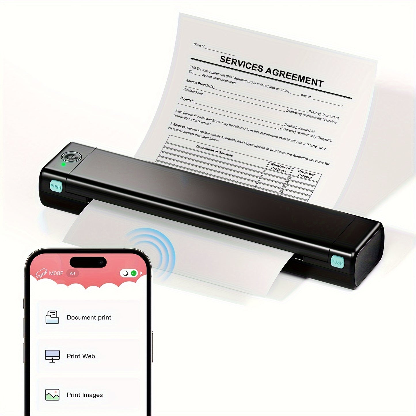 Itari M08F Portable Wireless Printer for Android, IOS & Laptop, 8.5'' X 11'' US Letter Size, Compact & Portable for Travel, Home, School, Office.