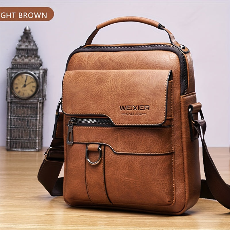 Men's genuine leather crossbody bag, vintage handbag for business purposes.