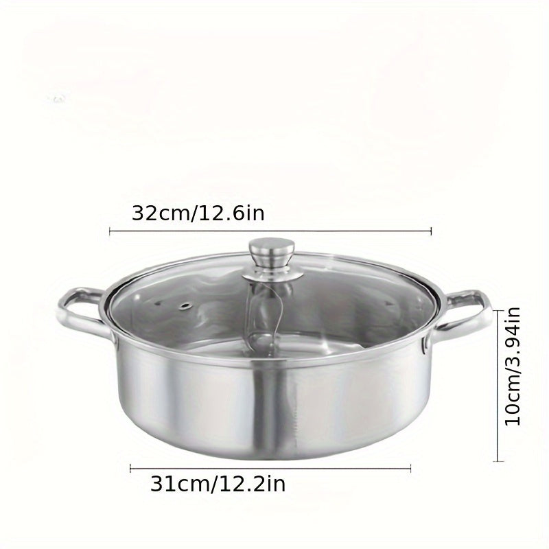 1 piece of Soup Pot Yuanyang Pot, made from extra-thick stainless steel for domestic use with a large capacity for hot pot or shabu shabu. Suitable for use on an electromagnetic furnace or gas furnace, this pot is versatile and suitable for general