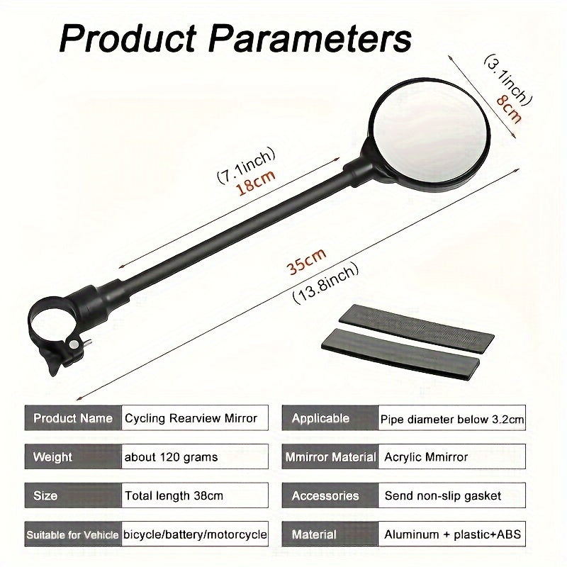 Зеркало для велосипеда из нержавеющей стали с гибким шлангом на 360°, регулируемое боковое зеркало для велоспорта, унисекс, идеальный подарок на День святого Валентина, подходит для возрастной группы 14+, в упаковке по одному.