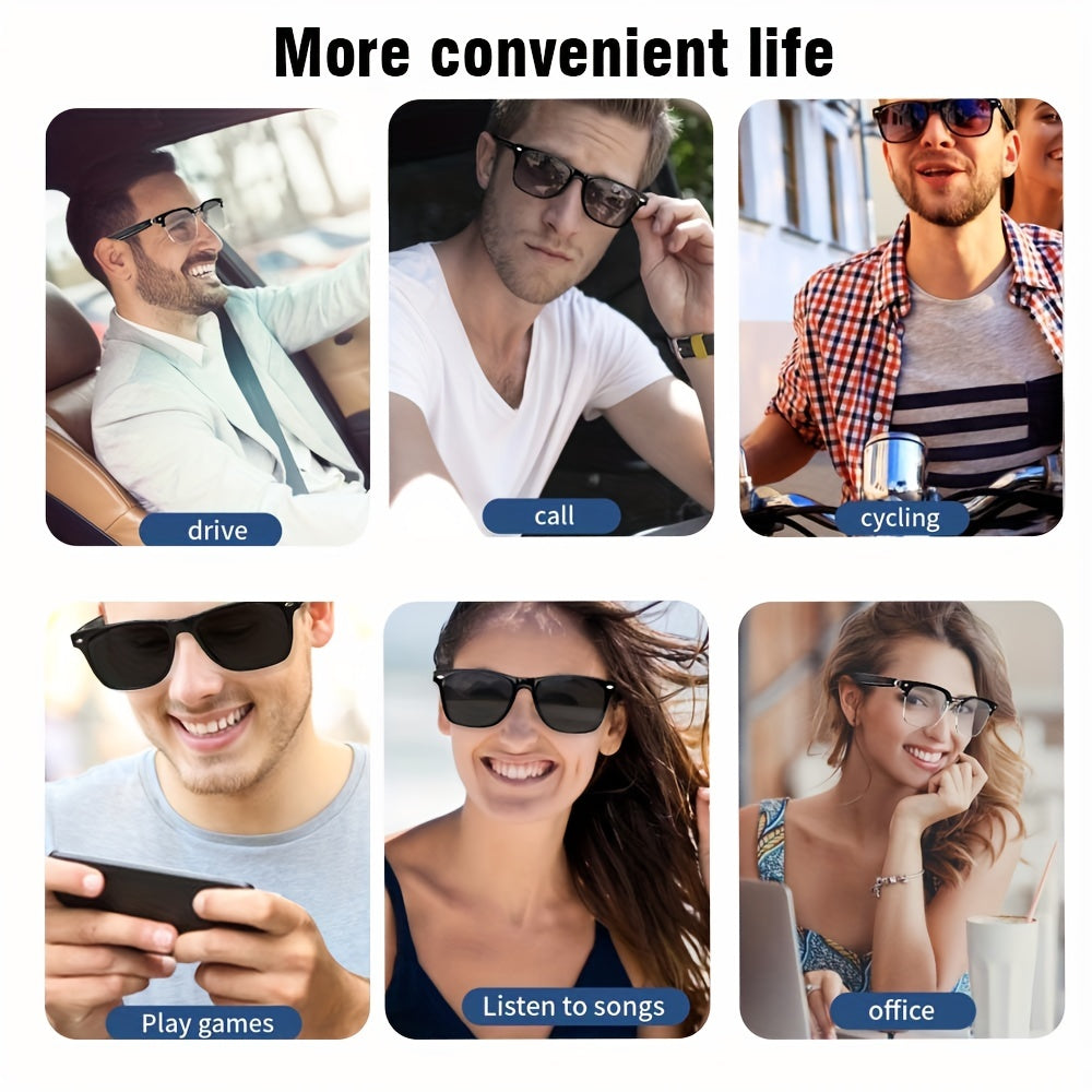 SENBONO Smart Glasses with Blue Light Filtering & Polarized Lenses, Low Latency Audio, Built-in Mic & Speakers, Touch & AI Voice Assistant Compatible, 5hr Battery Life - Great Gift for