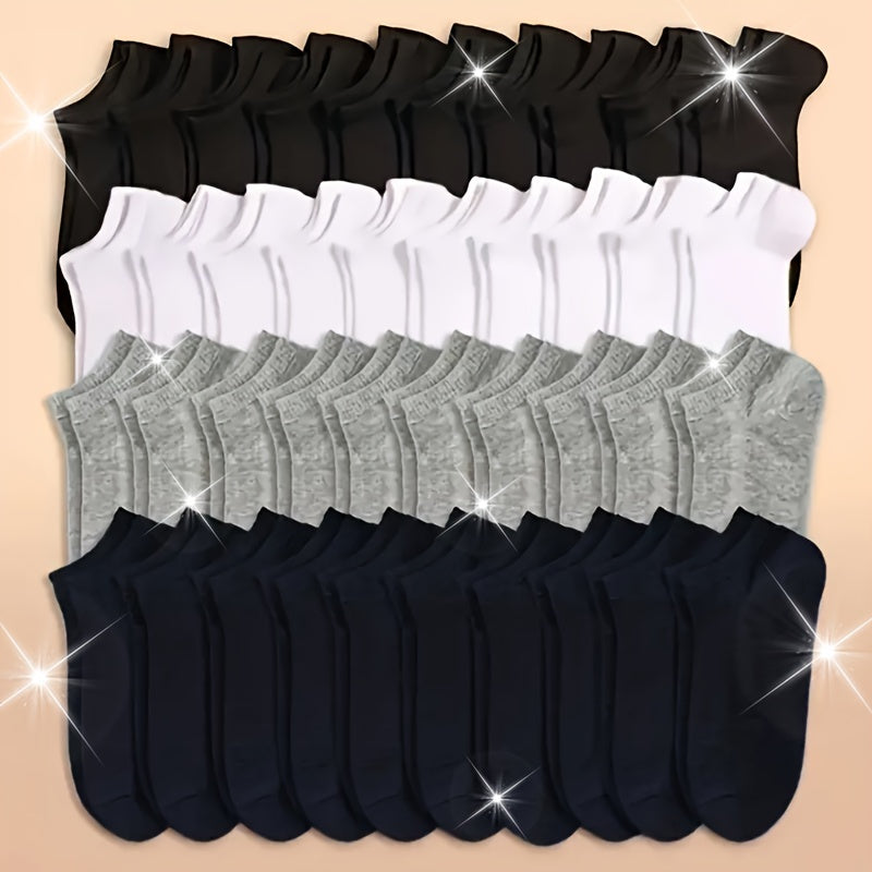 Men's 50/40 Double Pack Short Socks in Black, White, Gray, Navy Blue for casual and sports wear.