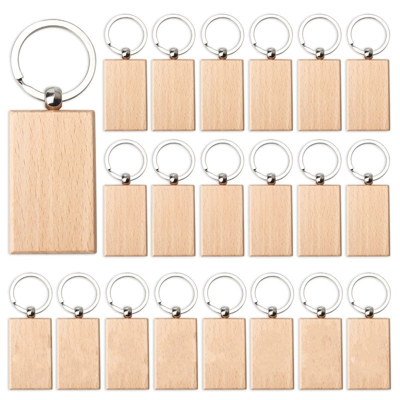 Set of 20 DIY Blank Wood Keychain Pendants in Solid Colors for Crafting Personalized Key Rings