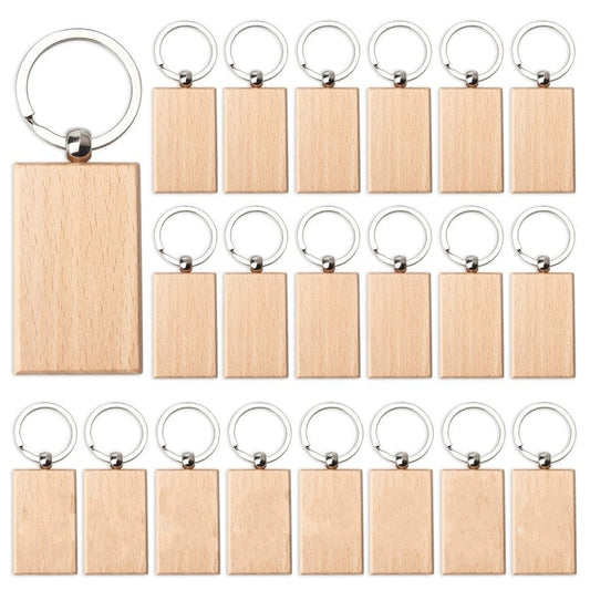 Set of 20 DIY Blank Wood Keychain Pendants in Solid Colors for Crafting Personalized Key Rings