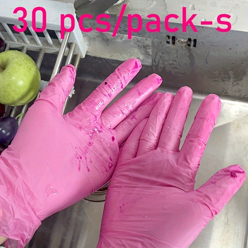 30pcs Pink Disposable Nitrile Gloves for Home Use, Powder-Free and Durable for various tasks.