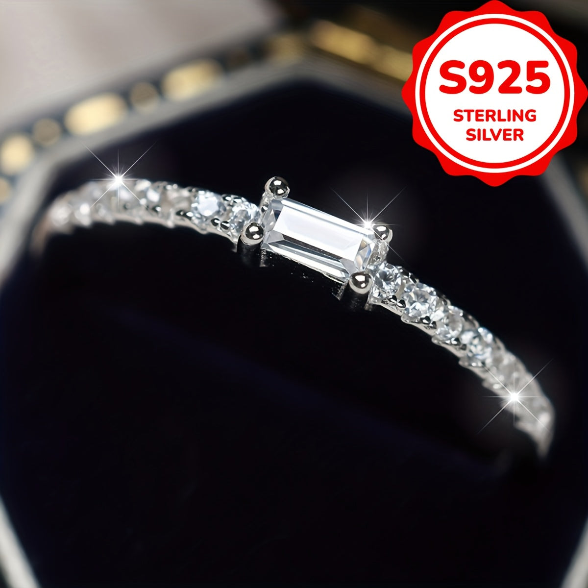 Rectangular Zirconia Thin Band Ring in 925 Sterling Silver - The Perfect Women's Engagement Ring for Formal Occasions