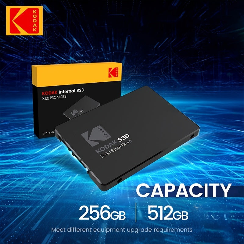 [Brand Storage] Kodak X120 Pro Series SSD: Lightning-fast 2.5-inch SSD with SATA3.0 interface, available in 512GB/256GB for durable internal storage in laptops and desktops.