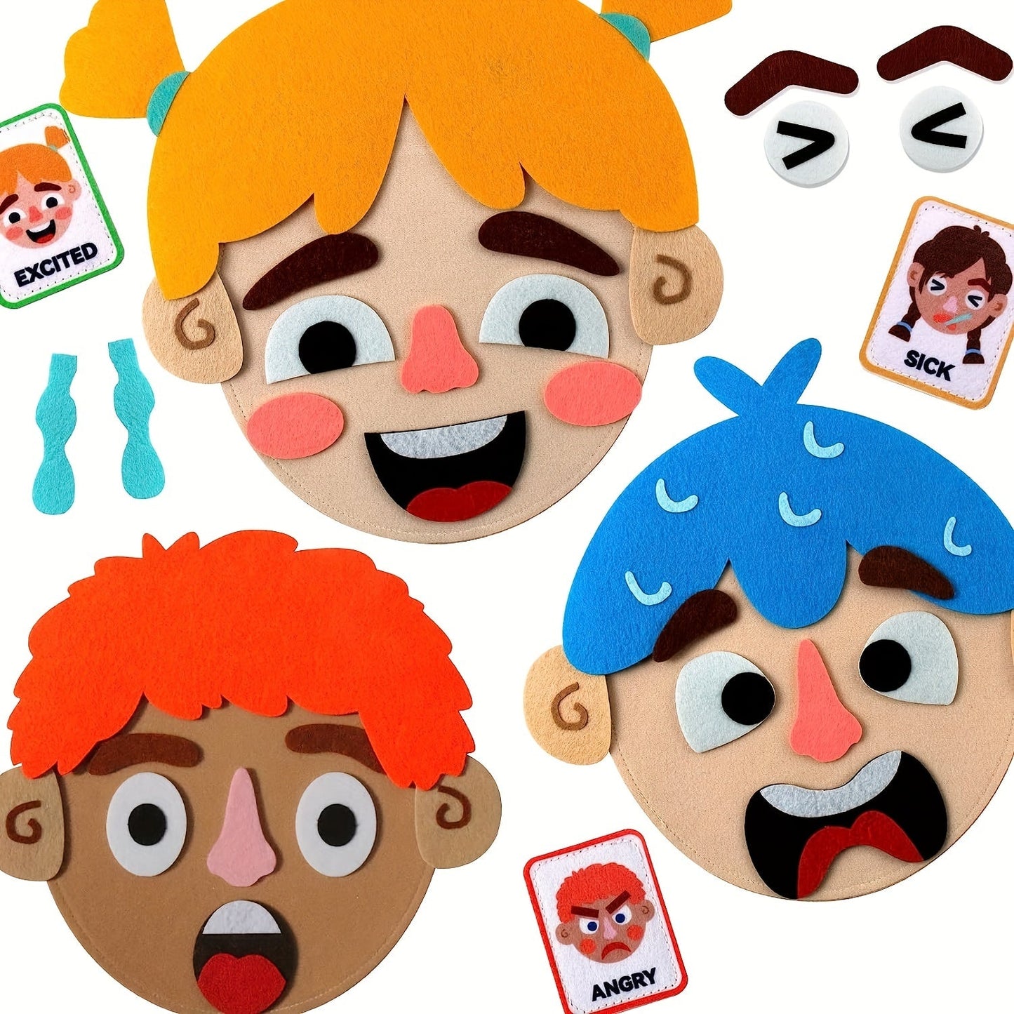 Craftstory offers a set of 86 social emotional learning activities for kids, including 2 face boards and 9 emotion cards for playing Making Faces games. These preschool learning activities also double as sensory autism therapy toys.