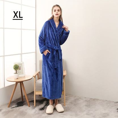 Thick, cozy couple's bathrobe with long sleeves for autumn and winter comfort.