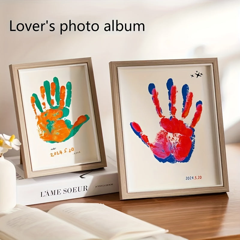 Handprint Keepsake Frame Set for Couples - Create your own painted palm print memory art with this DIY kit. Perfect for anniversaries or as a Valentine's Day gift, this wooden frame holds a single picture.