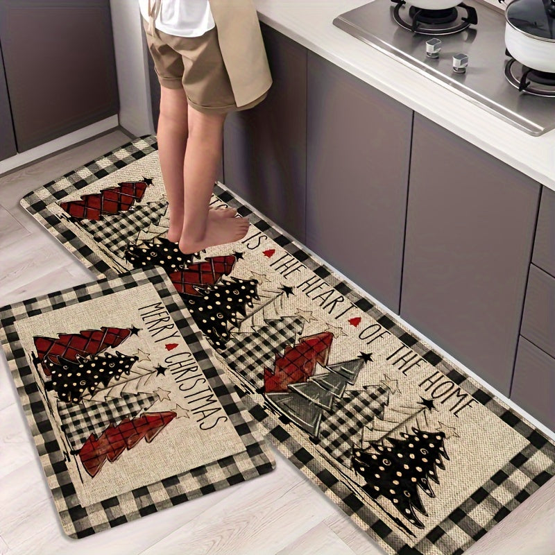 Retro kitchen mat with seasonal and holiday patterns in white and black, suitable for multiple rooms and home decoration.