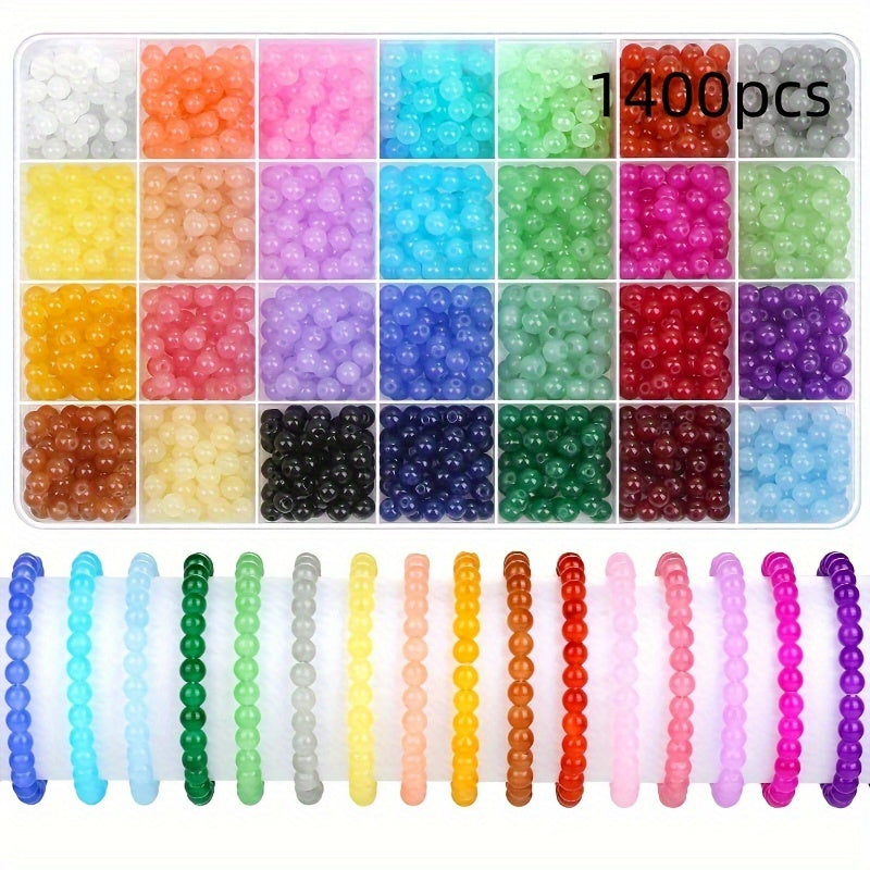 A set of 1400 pieces of 6mm glass beads in 28 different colors, perfect for creating your own jewelry.