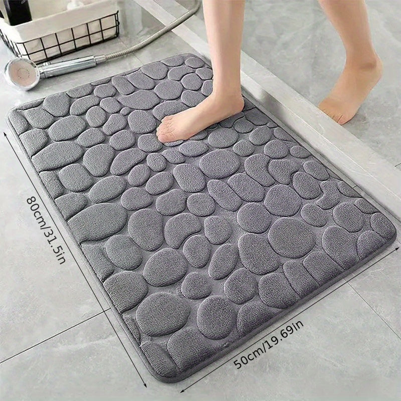 1 Cobblestone Embossed Memory Foam Bath Mat with Rapid Water Absorption, Non-Slip, Washable, and Soft for Fall Decor in Bathroom, Kitchen, Laundry, and Indoor Spaces.