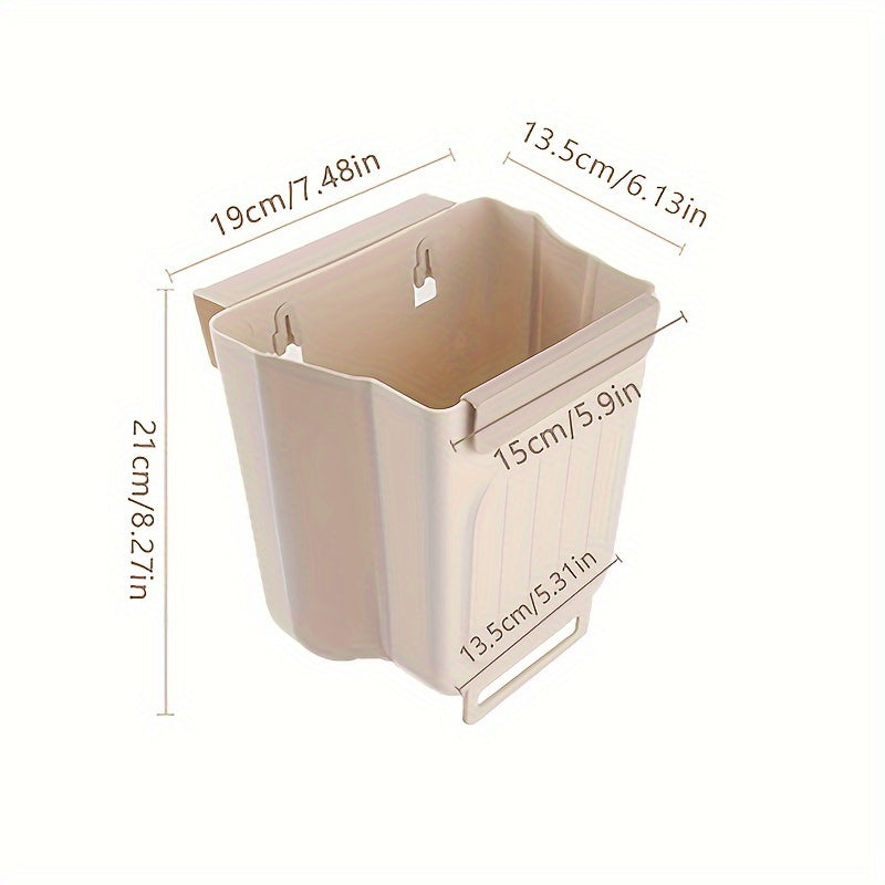 Kitchen foldable trash can for hanging in cabinets, with thickened large diameter and no bending needed. Essential kitchen accessory.