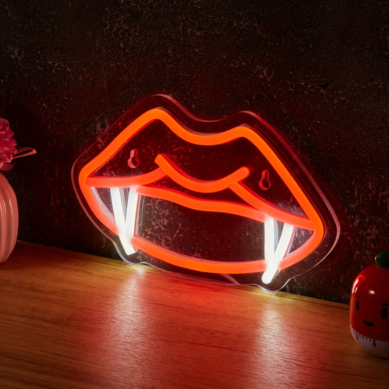 1 pc LED neon light of a backboard design with teeth and cool fangs, ideal for man cave decoration, powered by USB 5V.