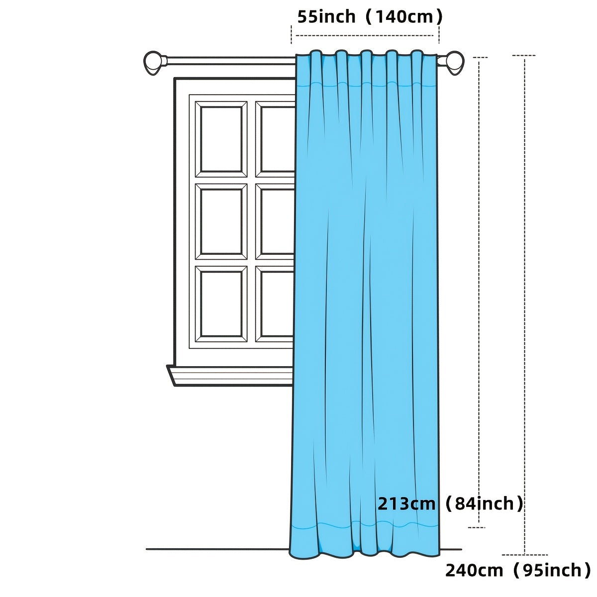 Blackout curtains with grommet window drapes perfect for bedroom or living room, available in two sizes: 139.7*213.36cm or 139.7*241.3cm. Block out sun light and create a darkening effect in your room.