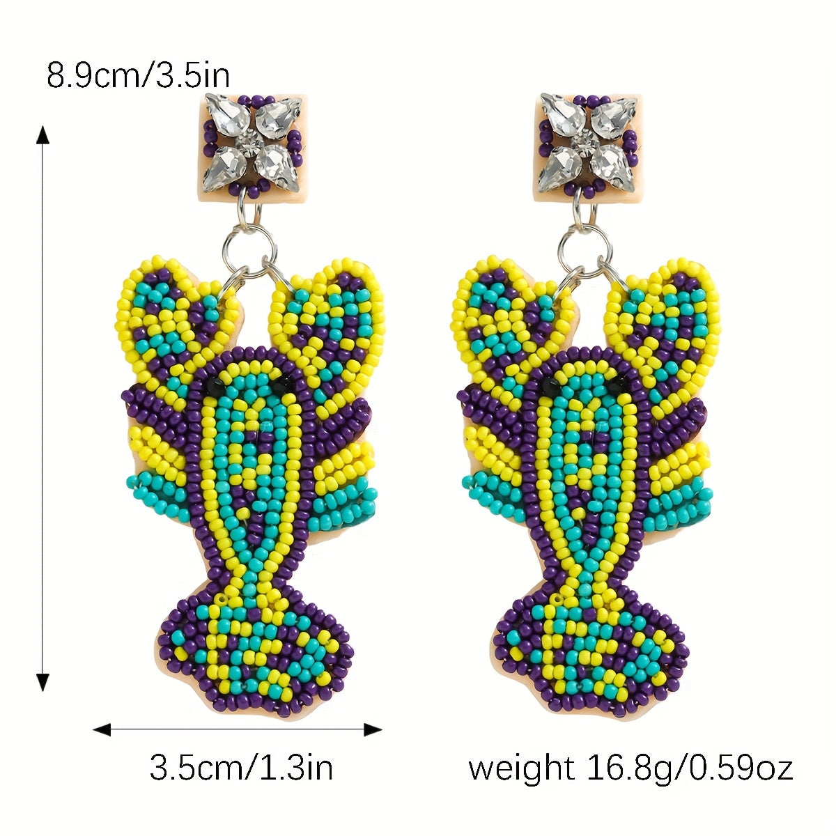 Mermaid-inspired beaded earrings with a Boho twist, adorned with colorful beads and rhinestones. Featuring a lobster claw design and stainless steel posts, these festive Mardi Gras earrings are perfect for daily wear or party occasions year-round.